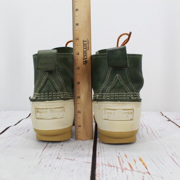 LL Bean 6" Green White Leather Unlined Gumshoe Ankle Duck Boots Size M 8 L 10 - Picture 7 of 9